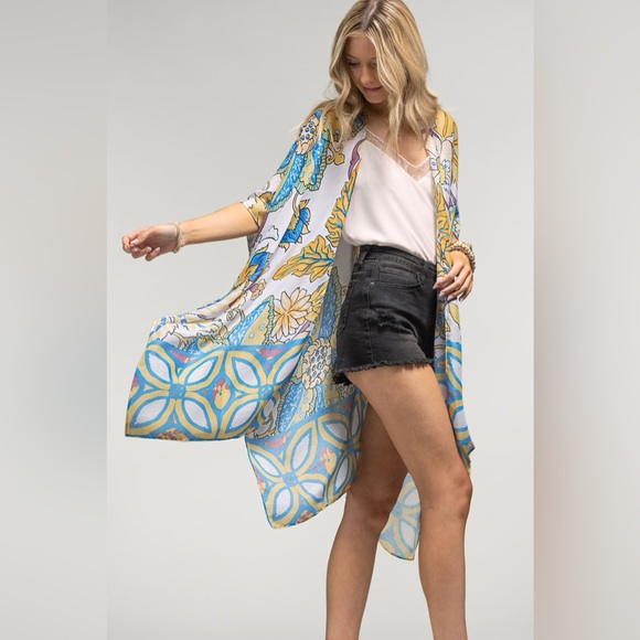 232. 🛑COST Bohemian 60s 70s Multicolor kimono Retro Boho Floral Flower duster - Picture 3 of 3